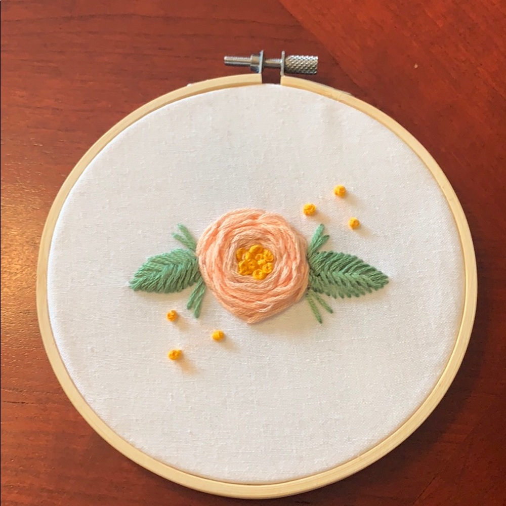 Handmade floral embroidery peach flower